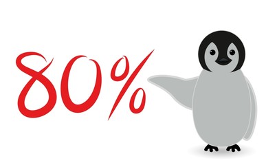 penguin showing some offer sign and doing some marketing sales