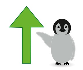penguin showing stock market is in bull trend or arrow up direction