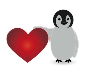 penguin holding love sign