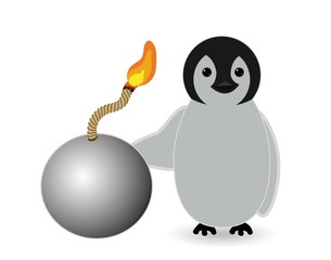 penguin holding bomb which is ready to blast