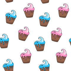 Vector seamless pattern with Easter cakes. Doodle style