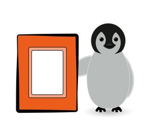 a photo frame with penguin