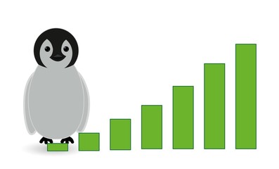 penguin showing stock market is in bull trend or arrow up direction