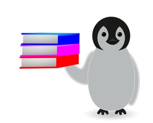 penguin holding books