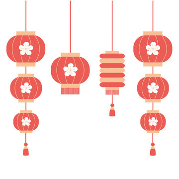cute cartoon chinese lantern set vector flat illustration