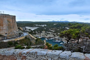 Fototapeta na wymiar Corsica-harbor and town Bonifacio