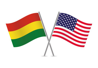 Bolivia and American flags. Vector illustration.