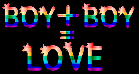 Boy plus boy - inscription in rainbow letters, lgtb concept
