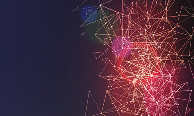 Abstract polygonal colorful background with connected dots and lines, connection structure, futuristic hud background, high quality image with blurred parts