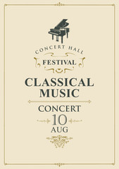 Vector poster for concert or festival of classical music in vintage style with grand piano © paseven