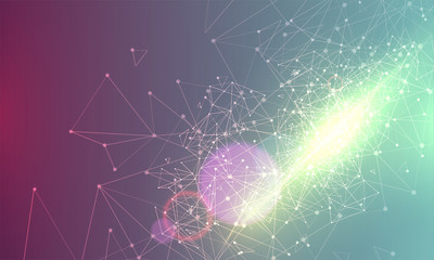 Abstract polygonal colorful background with connected dots and lines, connection structure, futuristic hud background, high quality image with blurred parts
