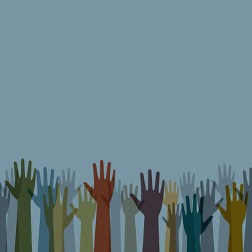 Earth Tone Color Diverse Raised Hands Vector Graphic Template Design