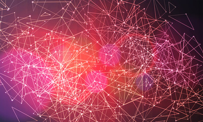 Abstract polygonal colorful background with connected dots and lines, connection structure, futuristic hud background, high quality image with blurred parts