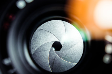 Macro shot of diaphragm of a camera lens aperture