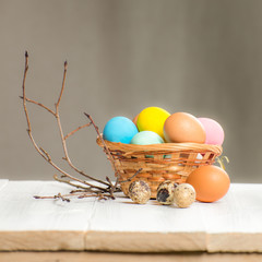 Basket with Easter eggs, the background to the card