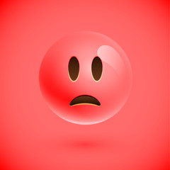 Red realistic emoticon smiley face, vector illustration