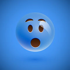 Fototapeta premium Blue realistic emoticon smiley face, vector illustration