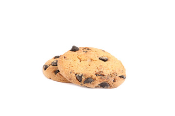 Tasty chocolate chip cookies isolated on white background