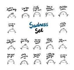 Obraz premium Sadness set with cute marshmallow hand drawn illustration