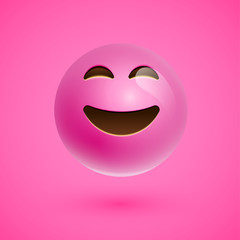 Fototapeta premium Pink realistic emoticon smiley face, vector illustration