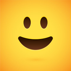 Realistic yellow emoticon in front of a yellow background, vector illustration