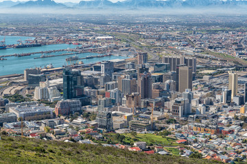 Fototapeta premium Aerial view of the Central Business District of Cape Town