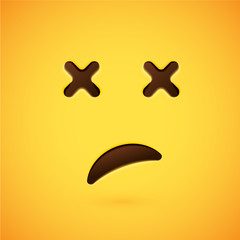 Realistic yellow emoticon in front of a yellow background, vector illustration
