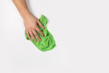 Man's hand cleaning on a white background