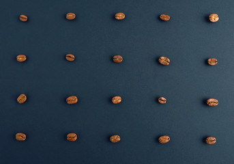 Roasted coffee beans concept. Horizontal arrangement.