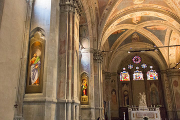 Fototapeta na wymiar Interior of Gothic Church Orsanmichele in Florence, Tuscany, Italy.