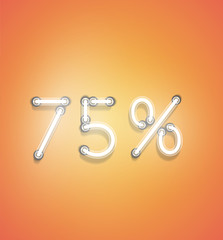 Realistic neon percentage sign, vector illustration