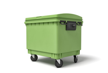 3d rendering of green trash bin isolated on white background
