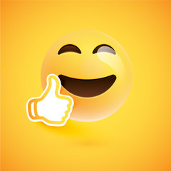 Emoticon with thumbs up, vector illustration