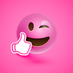 Emoticon with thumbs up, vector illustration