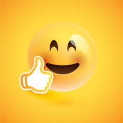 Emoticon with thumbs up, vector illustration