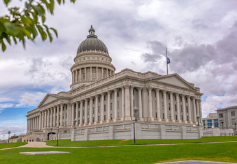 Utah State Capital Building with flag at half mast