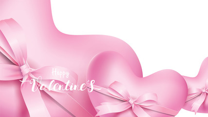 Valentines heart. Decorative love pink background with hearts and tied by pink silk ribbon. symbols of love for Happy Mother's, Valentine's Day greeting card design banner