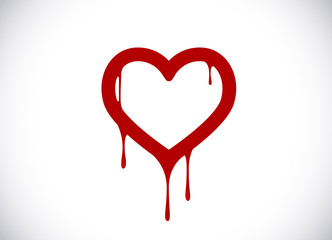 Red heart shape melting with drops. Bloody tatoo heart symbol for logo, branding.