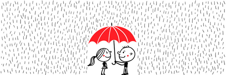 Valentinstag - Liebespaar unter Regenschirm im Regen