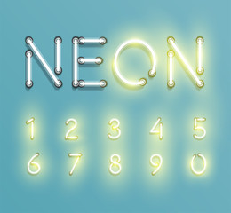 Realistic neon character typeset, vector