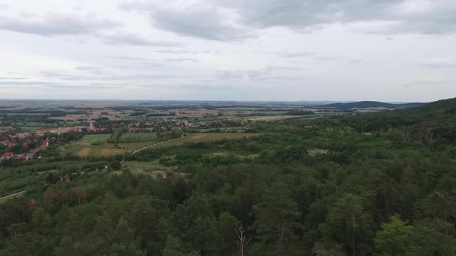 Footage of drone hovering above Sobotka village in Poland. Video was filmed during autumn 2018