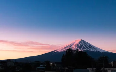 Foto op Canvas Beautiful Fuji mountain on evening  with cold weather at lake side © morkdam