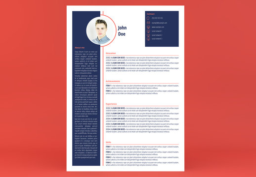 Resume Layout with Coral Accents