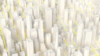 Obraz premium Techno mega city skyscrapers. Urban and futuristic technology concepts, 3d rendering.