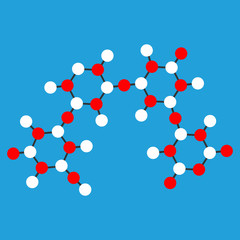 Great design of white and red molecules on a blue background