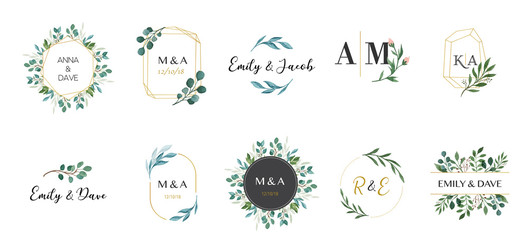 Wedding logos, hand drawn elegant, delicate monogram collection