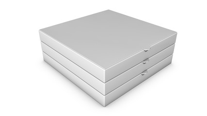 Stacks of white pizza boxes. Template for advertising. 3d render