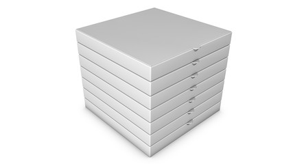 Stacks of white pizza boxes. Template for advertising. 3d render