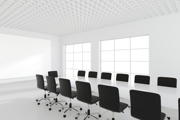 Modern conference room with empty poster. Mock up, 3D Rendering.