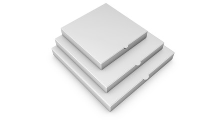 Stacks of white pizza boxes. Template for advertising. 3d render